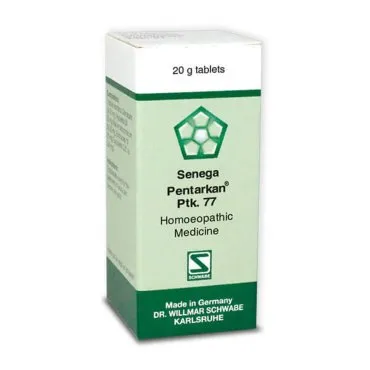 Senega Pentarkan Ptk. 77 20g Tablets by Dr. Willmar Schwabe, original homeopathic packshot on white background