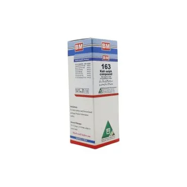 BM 163 Drops homeopathic drops by BM Homoeopathic Pharmaceuticals on a pure white background