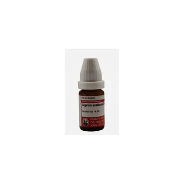 Cuprum Aceticum 10ml liquid homeopathic dilution bottle or pack on white background