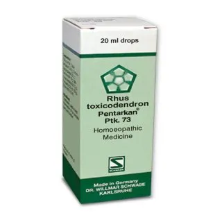 Rhus toxicodendron Pentarkan Ptk. 73 20ml Drops by Dr. Willmar Schwabe, original homeopathic packshot on white background