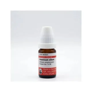 Arsenic Album | Acidum Arsenicosum 10ml liquid homeopathic dilution bottle or pack on white background