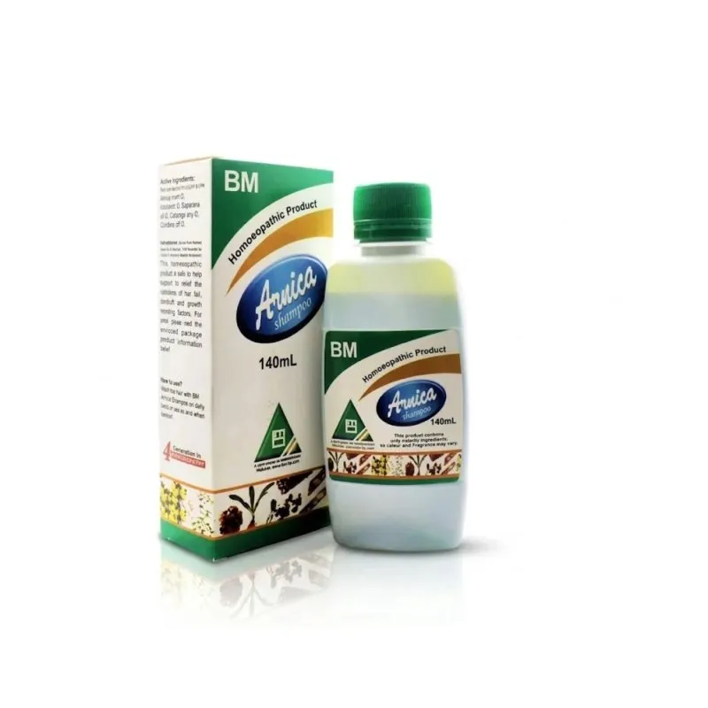 BM Arnica Shampoo topical preparation by BM Homoeopathic Pharmaceuticals on a pure white background
