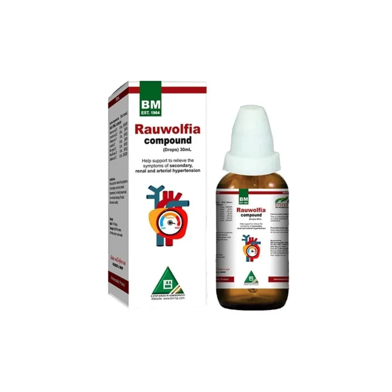BM Rauwolfia Drops homeopathic drops on a pure white background