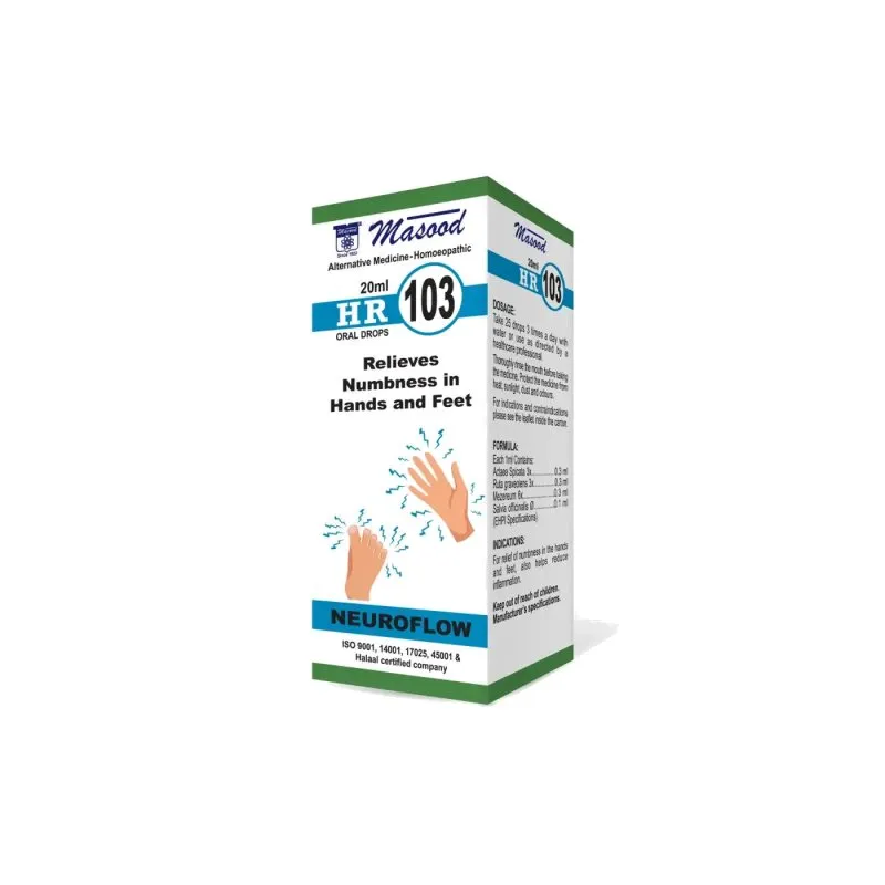 Dr. Masood HR-103 Neuroflow homeopathic drops 20 ml product package on a white background