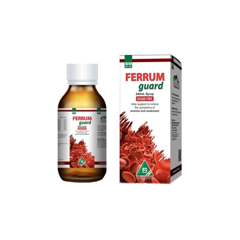 BM Ferrum Guard Syrup (Sugar Free) homeopathic syrup on a pure white background