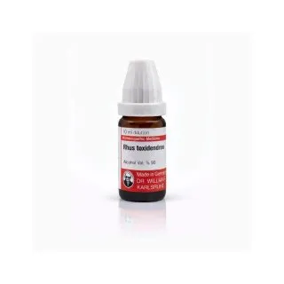 Rhus Toxindendron 10ml homeopathic dilutions and mother tincture bottle or pack on white background