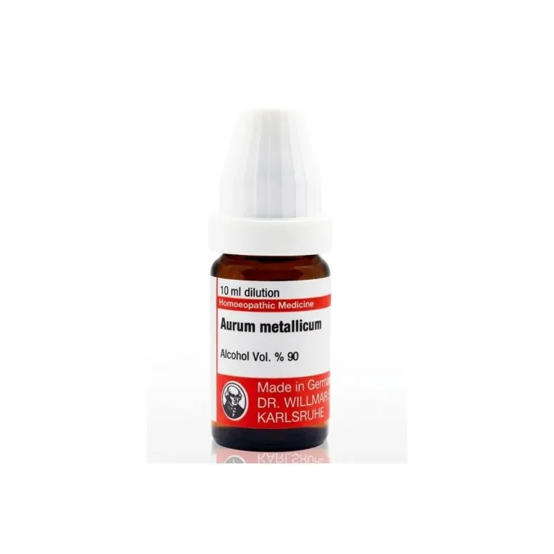 Aurum Metallicum 10ml liquid homeopathic dilution bottle or pack on white background
