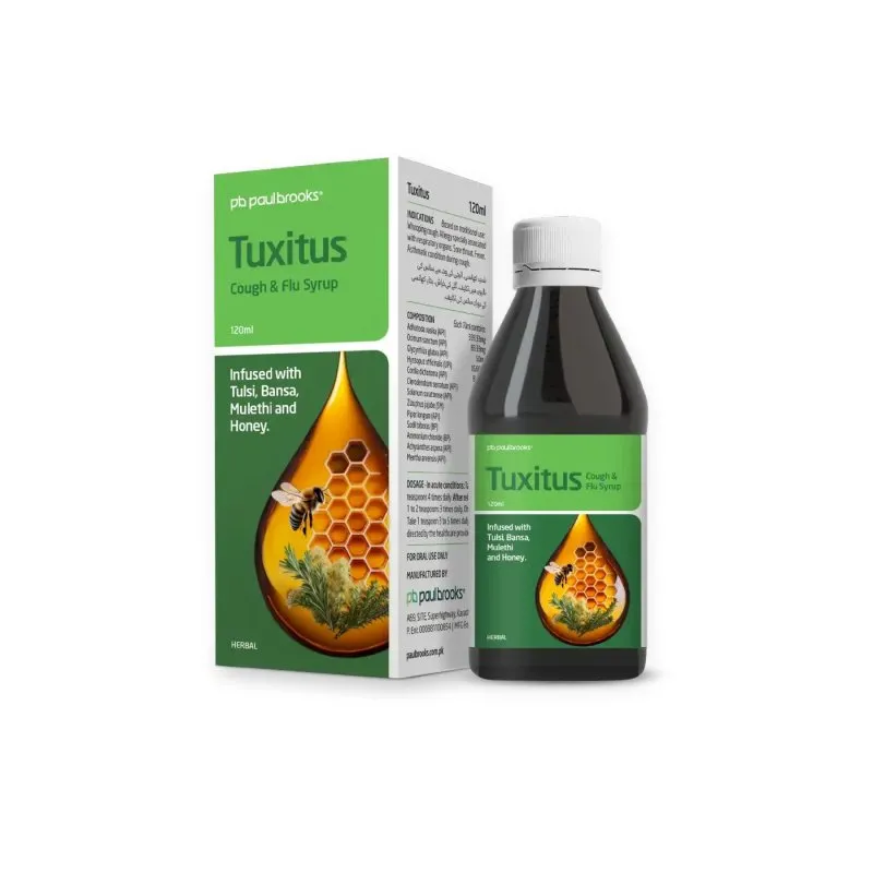 Tuxitus Cough & Flu Syrup by Paul Brooks, product pack on a white background