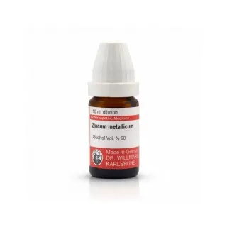 Zincum Metallicum 10ml liquid homeopathic dilution bottle or pack on white background