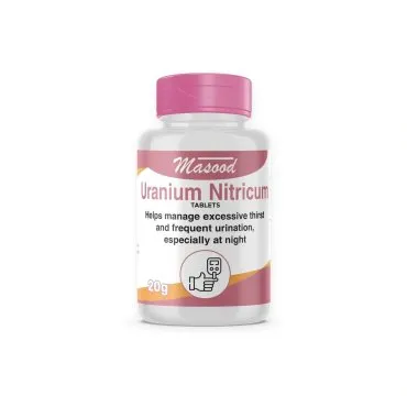 Uranium Nitricum Tablets by Dr. Masood, original bottle on a white background