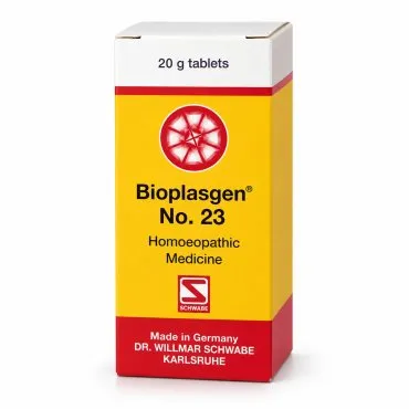 Bioplasgen No. 23 20g homeopathic combination tablets by Dr. Willmar Schwabe on a pure white studio background