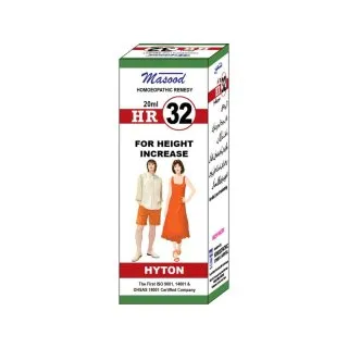 Dr. Masood HR-32 Hyton homeopathic drops 20 ml product package on a white background