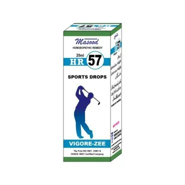 Dr. Masood HR-57 Vigore-Zee homeopathic drops 20 ml product package on a white background