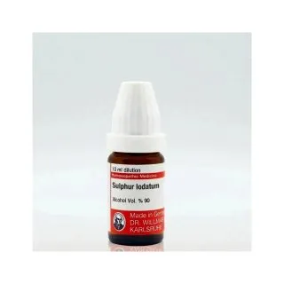 Sulphur Iodatum 10ml liquid homeopathic dilution bottle or pack on white background
