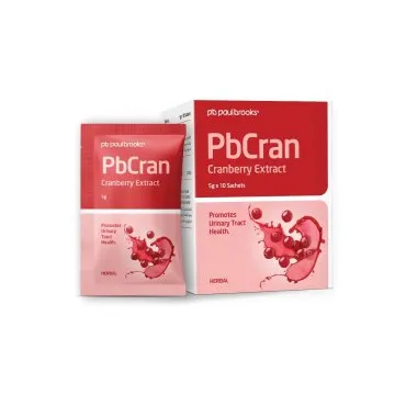 PbCran Cranberry Extract Sachets by Paul Brooks, product pack on a white background