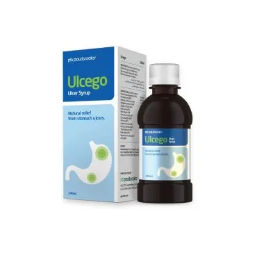 Ulcego Ulcer Syrup by Paul Brooks, product pack on a white background