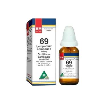 BM 69 Drops homeopathic drops on a pure white background