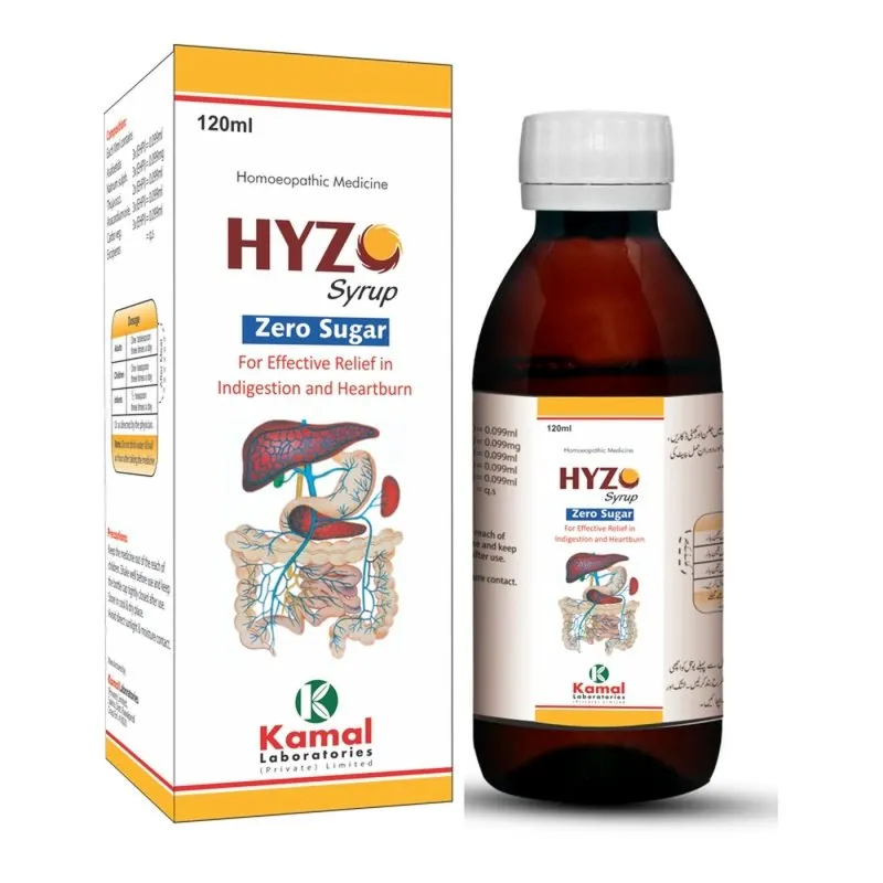 Hyzo Syrup (Sugar free), Kamal Laboratories product pack on a white background