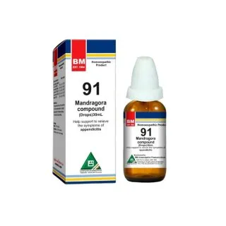 BM 91 Drops homeopathic drops on a pure white background