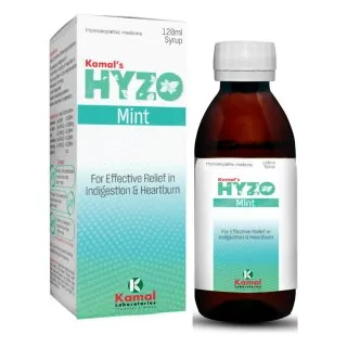 Hyzo Mint Syrup 120 ml, Kamal Laboratories product pack on a white background