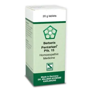 Berberis Pentarkan Ptk. 15 20g Tablets by Dr. Willmar Schwabe, original homeopathic packshot on white background