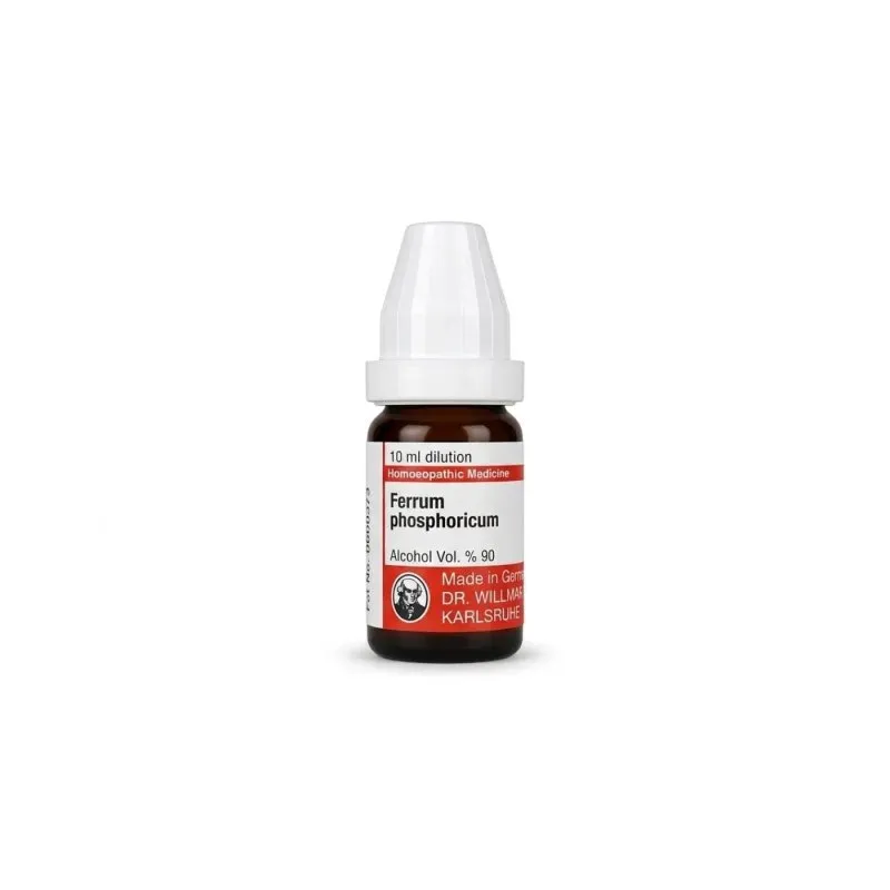 Ferrum Phosphoricum 10ml liquid homeopathic dilution bottle or pack on white background