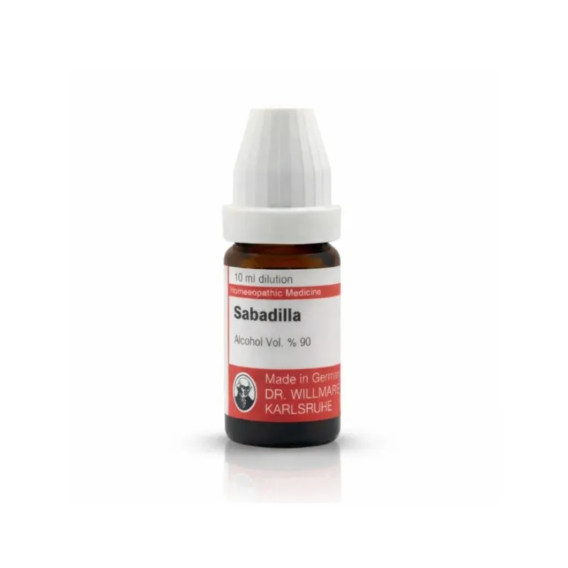 Sabadilla 10ml homeopathic dilutions and mother tincture bottle or pack on white background