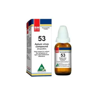 BM 53 Drops homeopathic drops on a pure white background