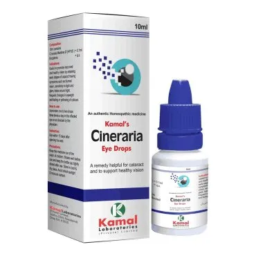 CINERARIA EYE DROPS 10 ml, Kamal Laboratories product pack on a white background