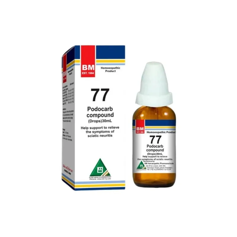BM 77 Drops homeopathic drops on a pure white background