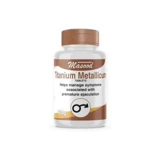 Titanium Metallicum Tablets by Dr. Masood, original bottle on a white background