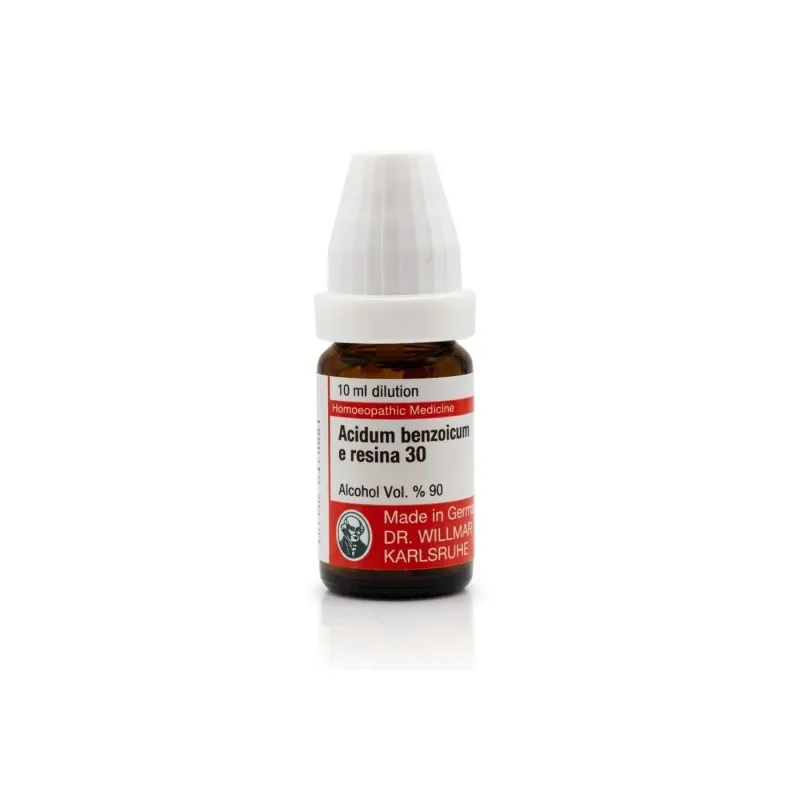 Acidum Benzoicum 10ml liquid homeopathic dilution bottle or pack on white background