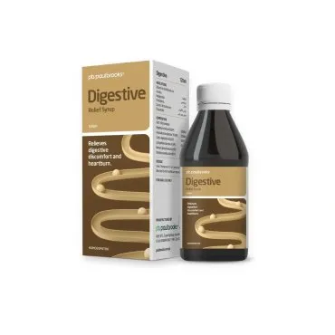 Digestive Relief Syrup by Paul Brooks, product pack on a white background