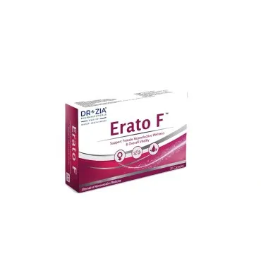 Erato F Capsule by Dr Zia Pharma, product pack centered on a white background
